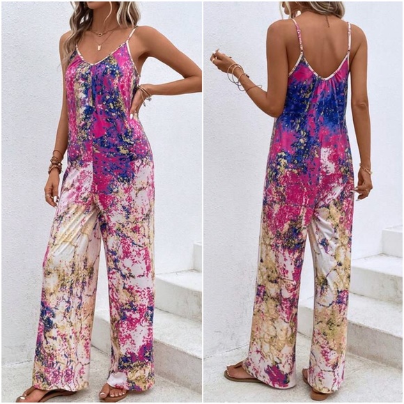 010 Boho Tie Dye Wide leg Jumper Jumpsuit - Picture 2 of 2